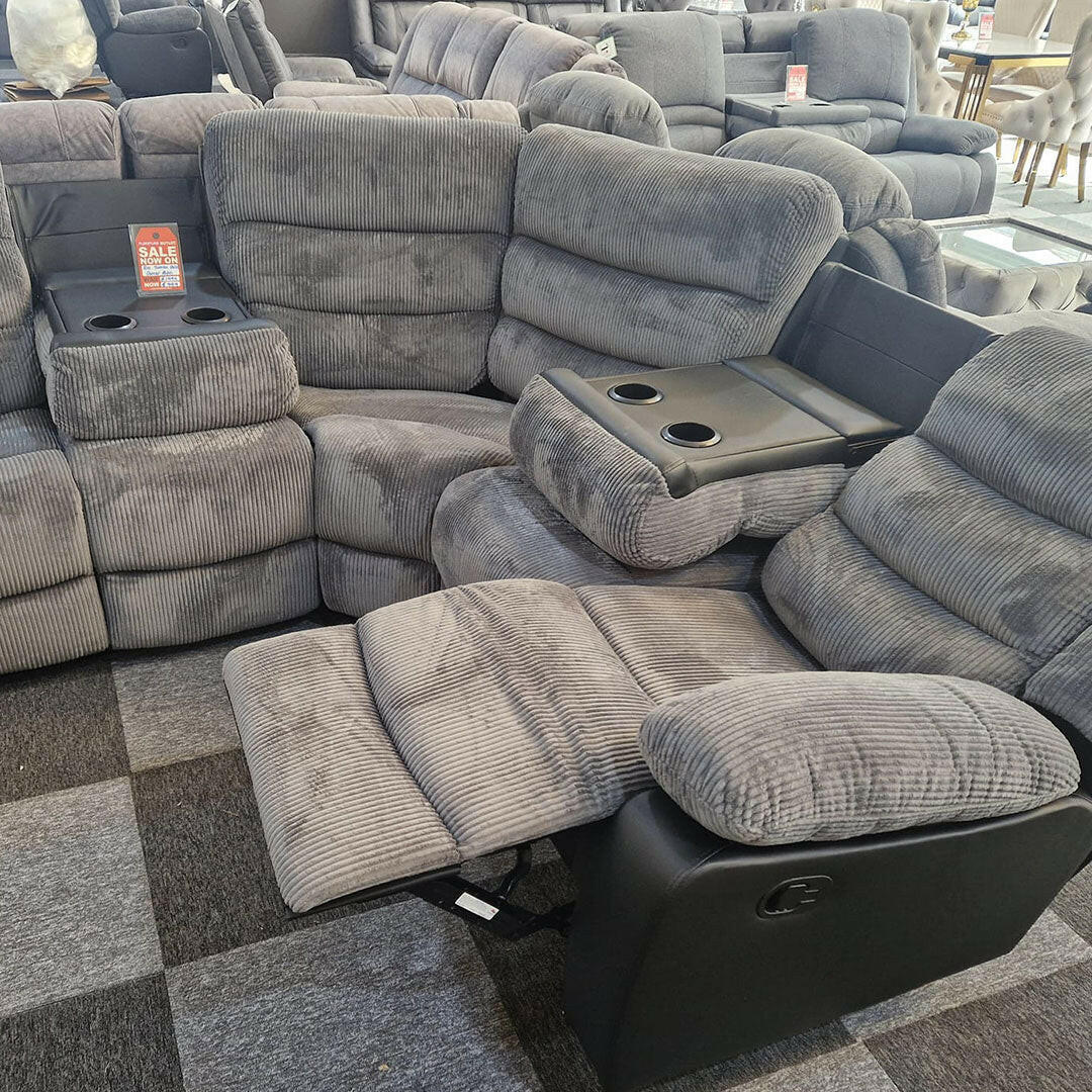 Rio Cord Fabric Recliner Corner Sofa Grey - My Store