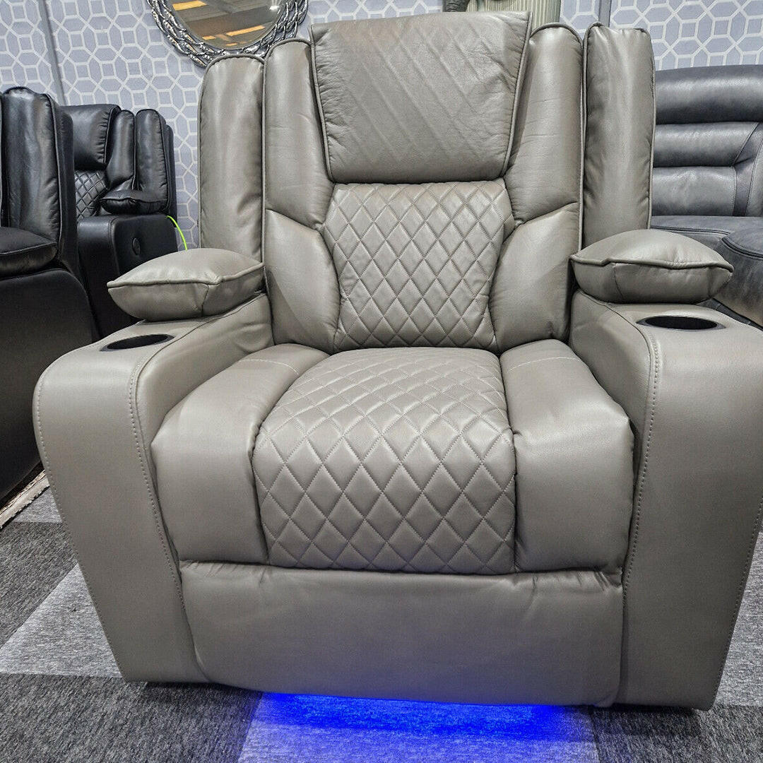 Orlando Electric Recliners 3+2 Seater Leather Sofa (Black, Grey,Brown) /LED LIGHTS/WIRELESS CHARGER - My Store