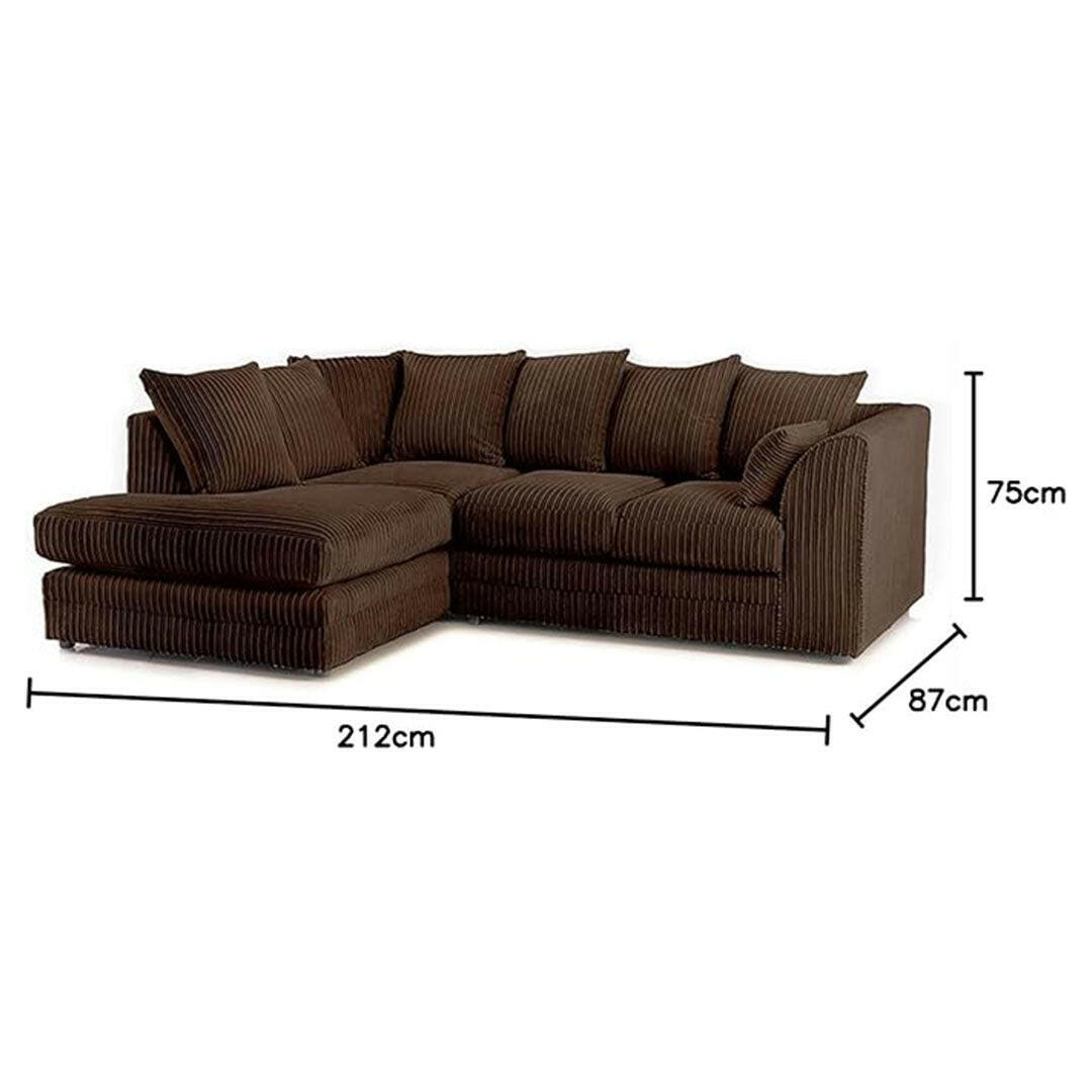 ENV Dylan Fabric Corner Sofa Black | Soft Jumbo Cord 3-4 Seater Corner Sofa - My Store