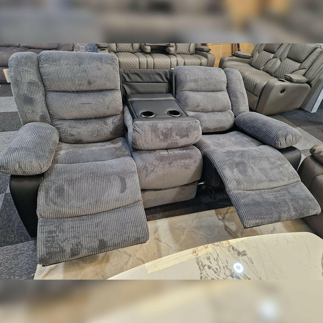 Rio Cord Fabric Recliner 3+2 Seater Sofa Grey - My Store