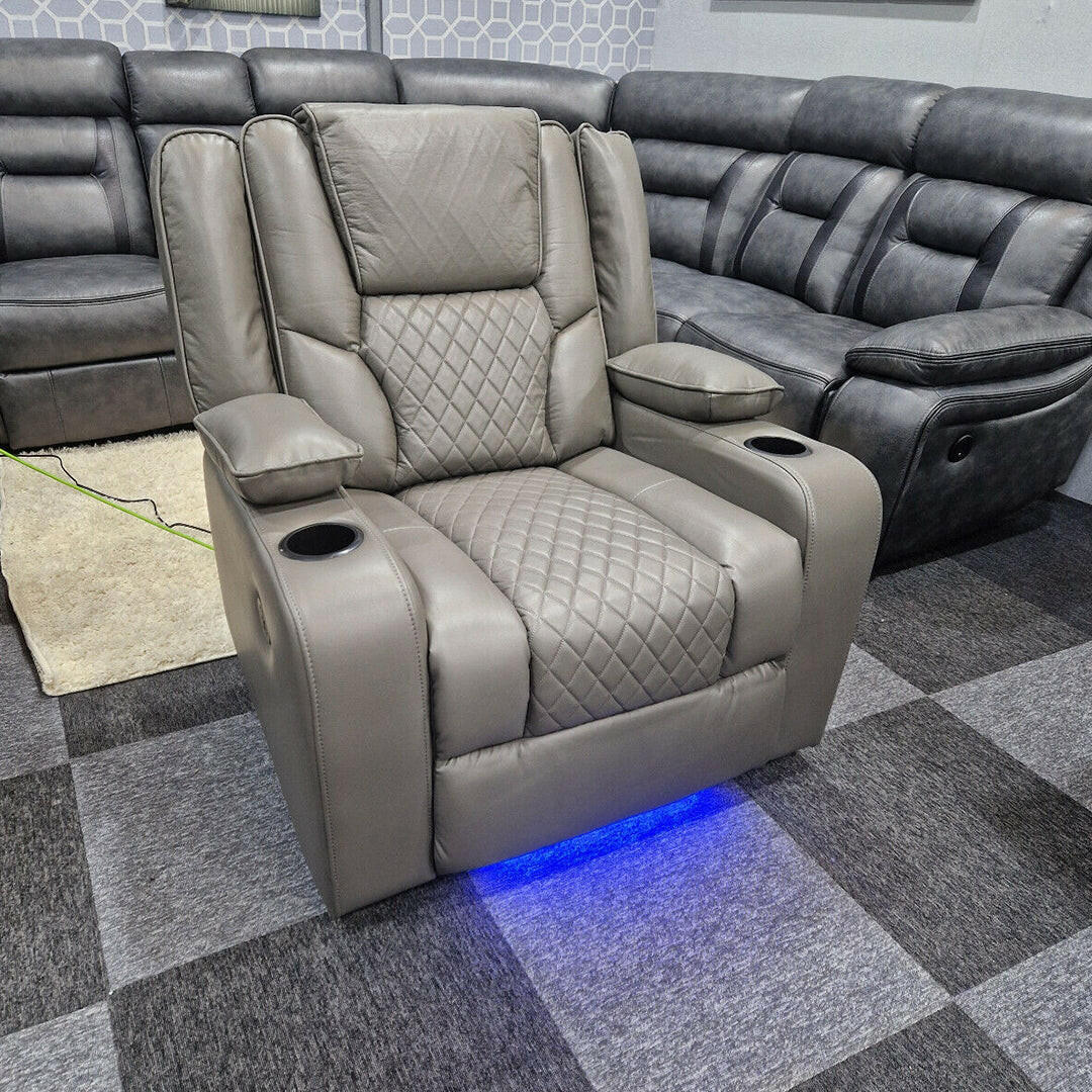 Orlando Electric Recliners Leather Arm Chair (Black, Grey,Brown) /LED LIGHTS/USB PORTS - My Store