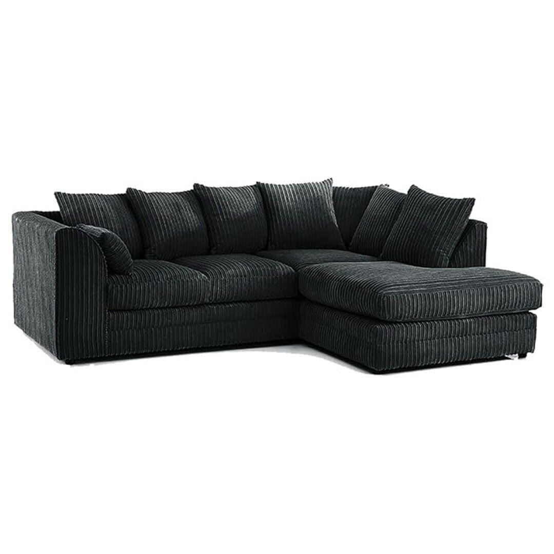 ENV Dylan Fabric Corner Sofa Black | Soft Jumbo Cord 3-4 Seater Corner Sofa - My Store