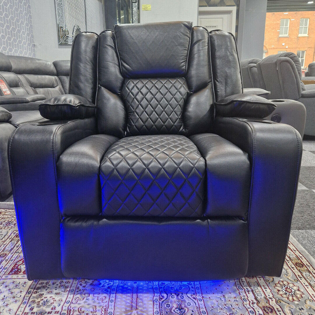 Orlando Electric Recliners Leather Arm Chair (Black, Grey,Brown) /LED LIGHTS/USB PORTS - My Store