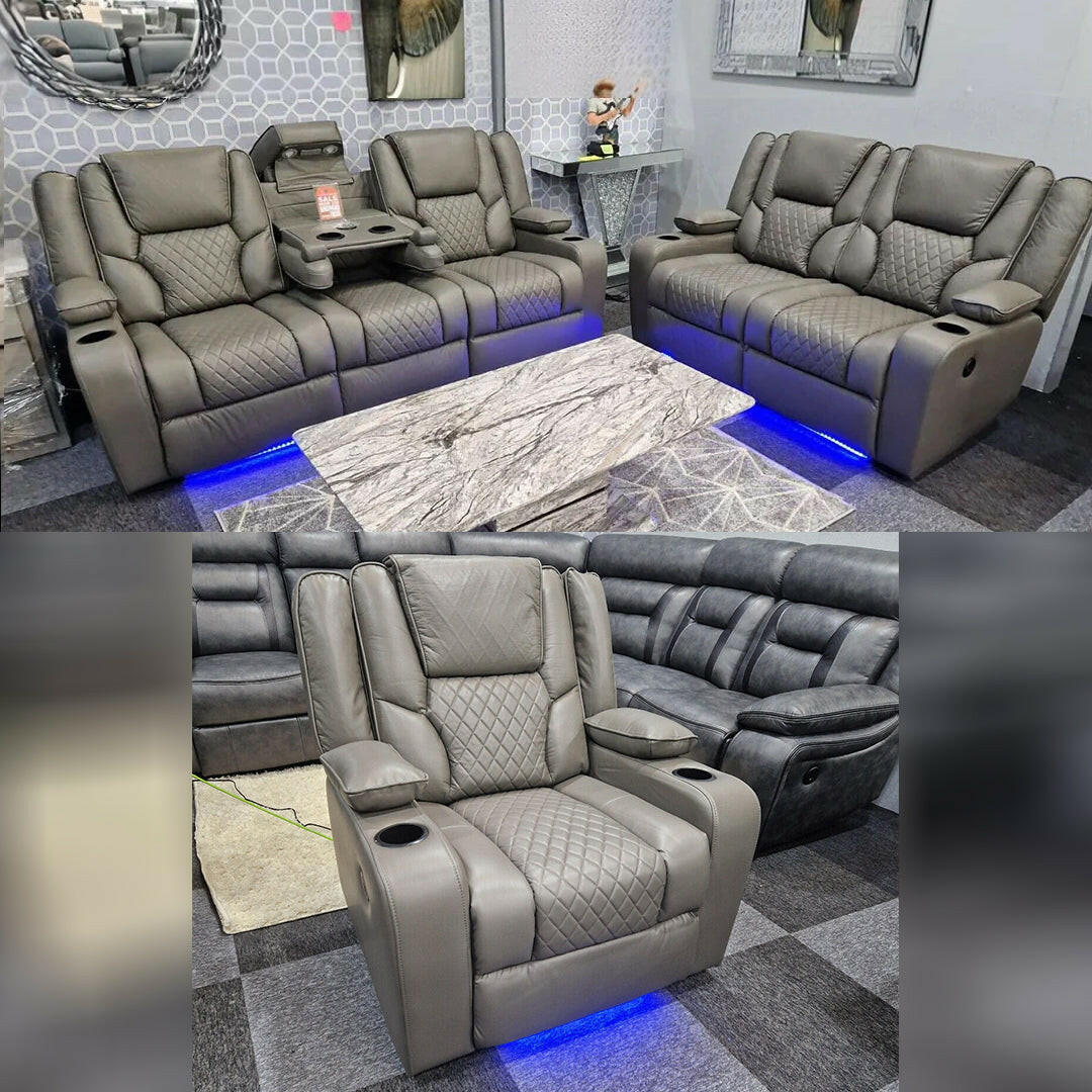 Orlando Electric Recliners 3+2 Seater Leather Sofa (Black, Grey,Brown) /LED LIGHTS/WIRELESS CHARGER - My Store