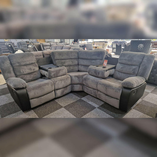 Rio Cord Fabric Recliner Corner Sofa Grey - My Store