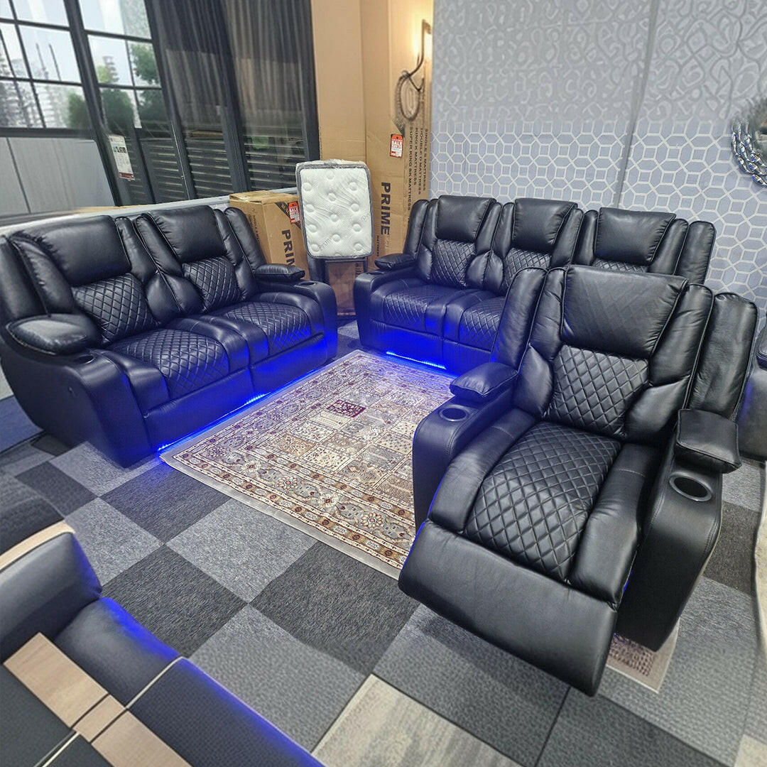 Orlando Electric Recliners 3+2 Seater Leather Sofa (Black, Grey,Brown) /LED LIGHTS/WIRELESS CHARGER - My Store