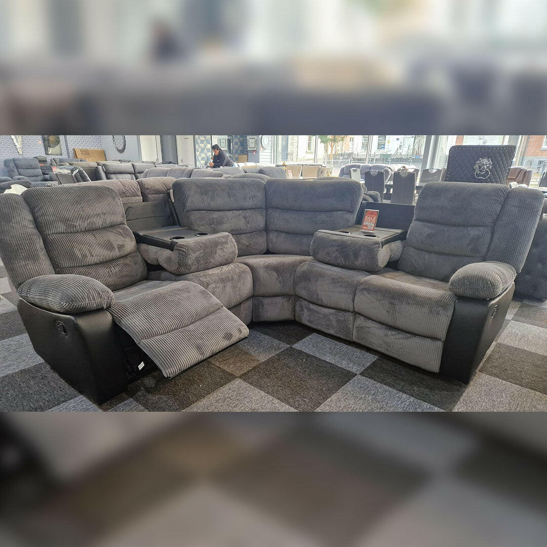 Rio Cord Fabric Recliner Corner Sofa Grey - My Store