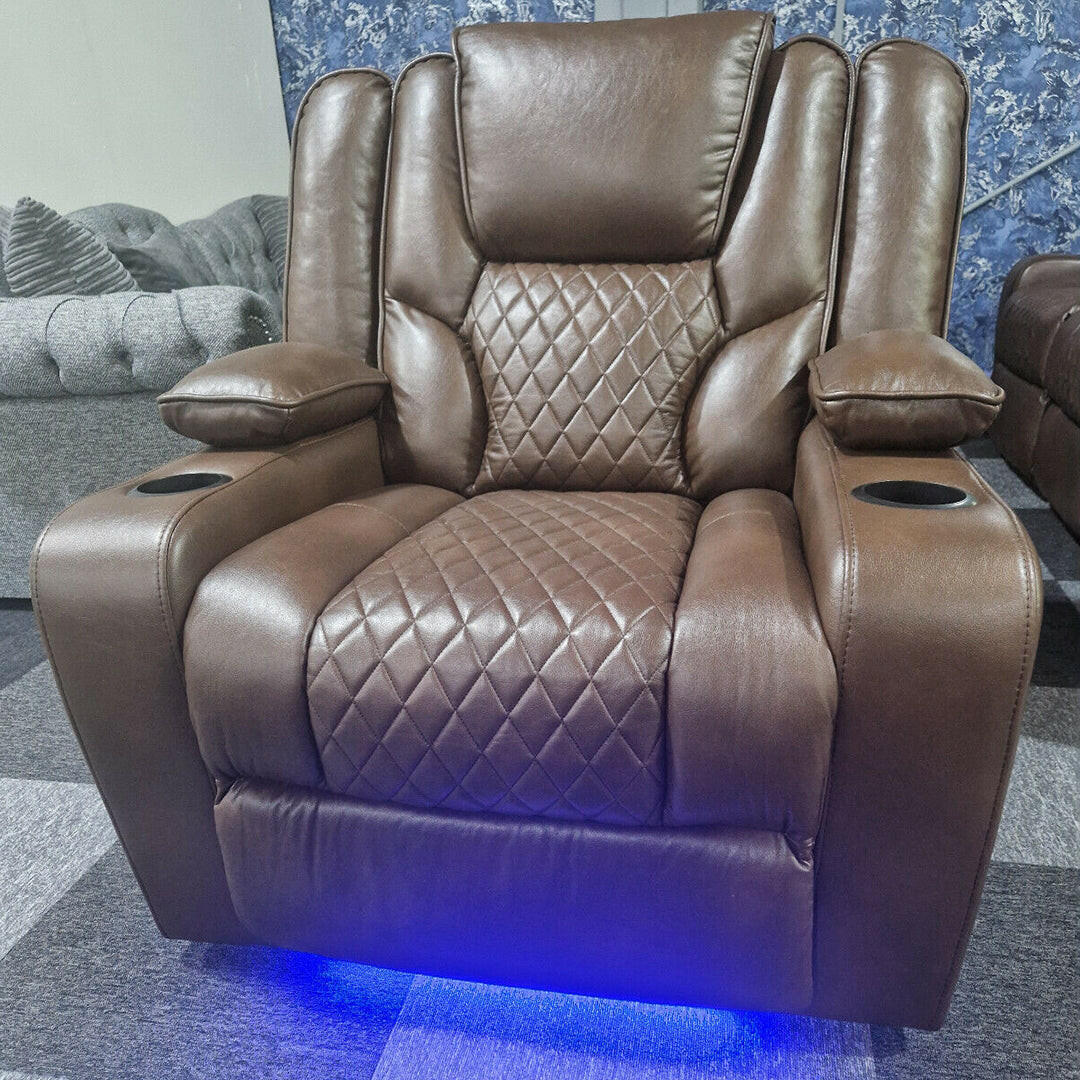 Orlando Electric Recliners Leather Arm Chair (Black, Grey,Brown) /LED LIGHTS/USB PORTS - My Store