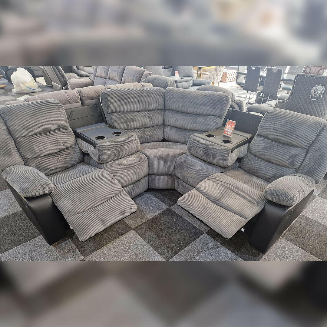 Rio Cord Fabric Recliner Corner Sofa Grey - My Store