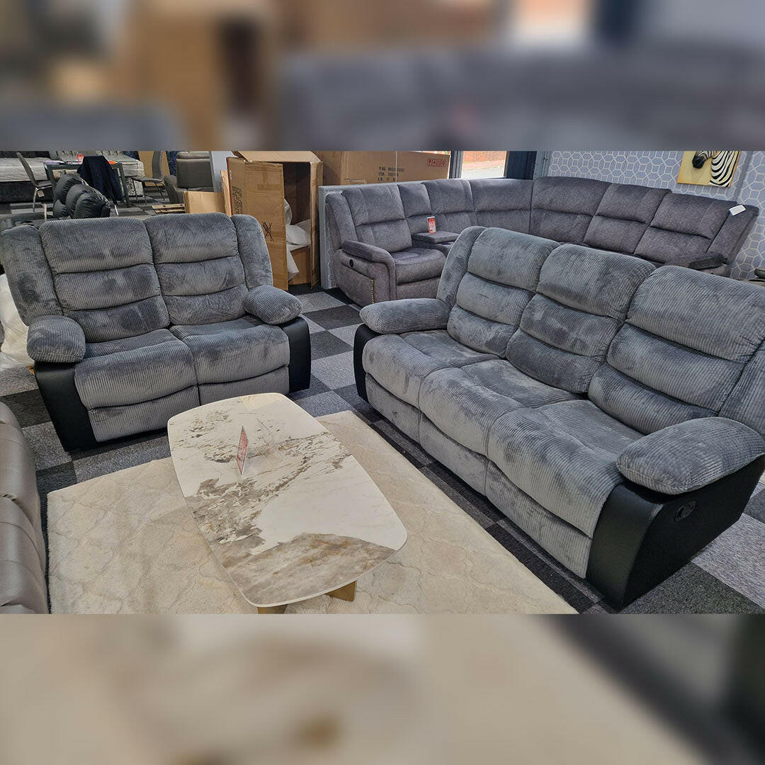 Rio Cord Fabric Recliner 3+2 Seater Sofa Grey - My Store