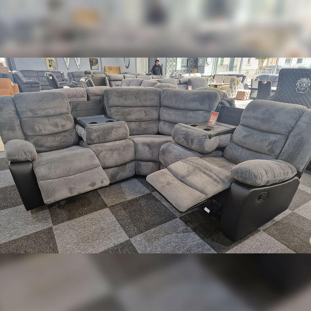 Rio Cord Fabric Recliner Corner Sofa Grey - My Store