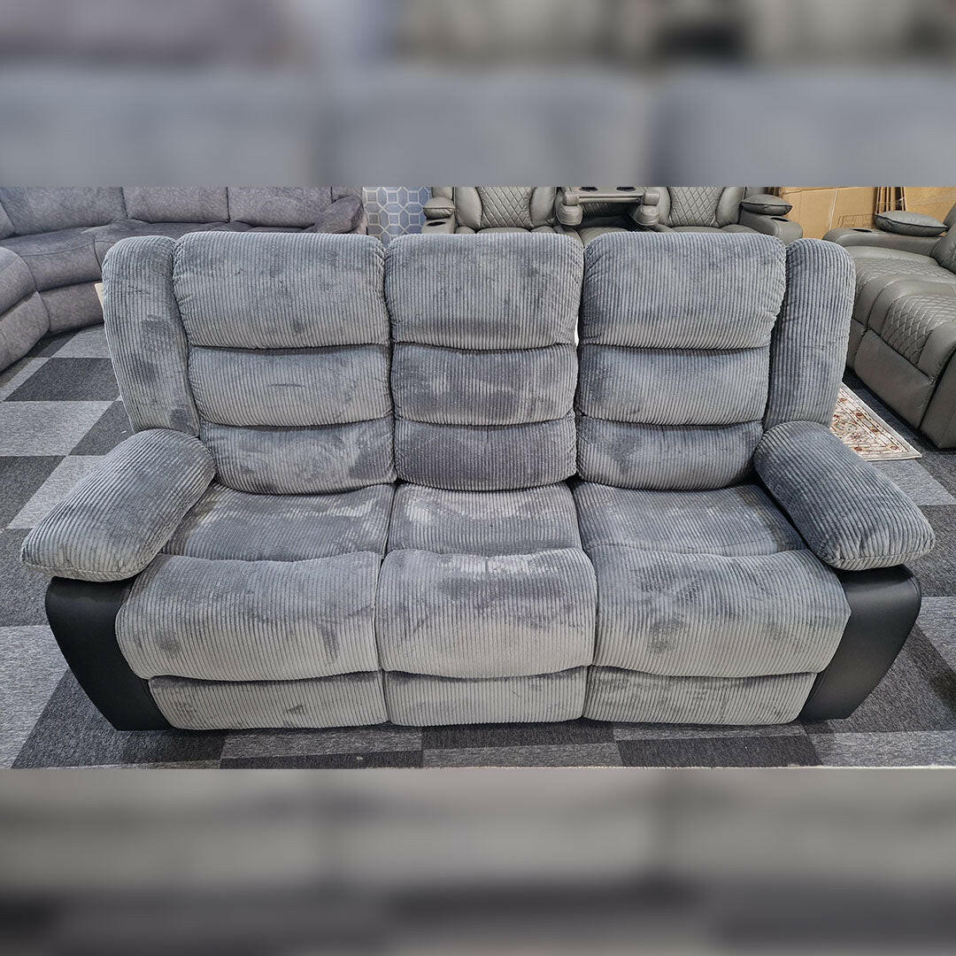 Rio Cord Fabric Recliner 3+2 Seater Sofa Grey - My Store