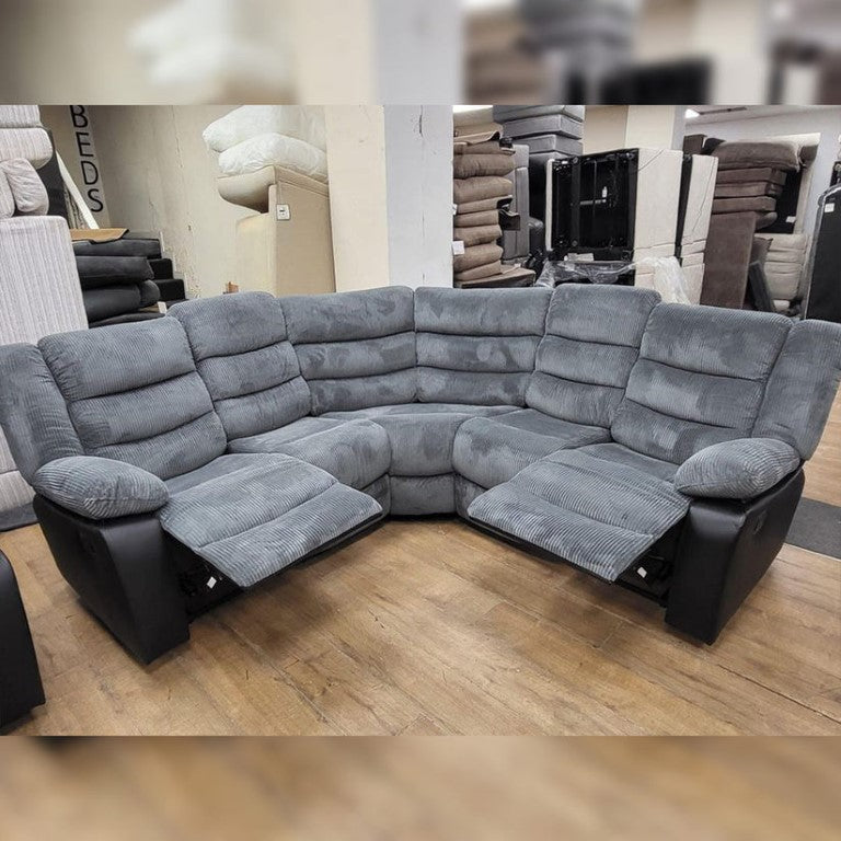 Rio Cord Fabric Recliner Corner Sofa Grey UK SOFAS