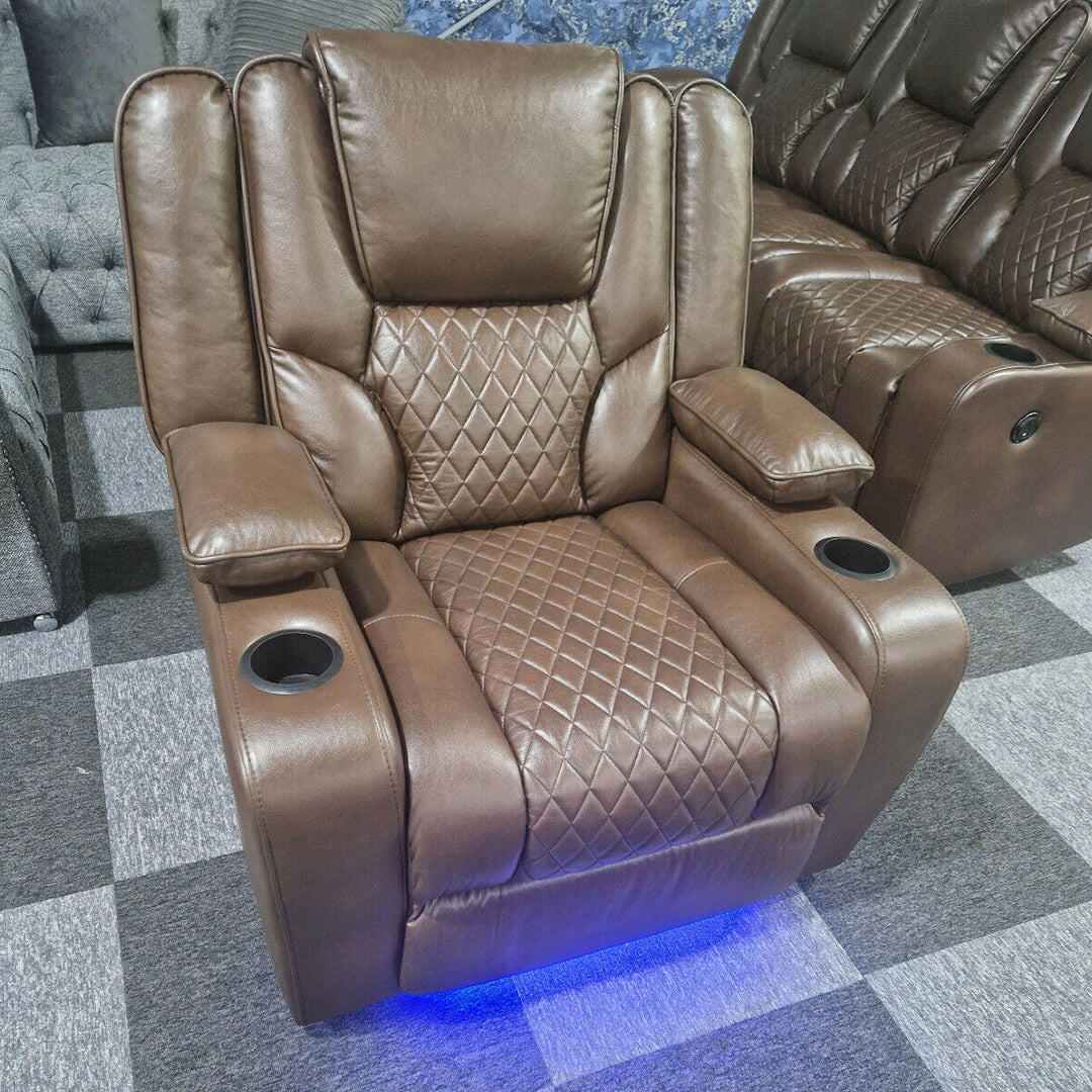 Orlando Electric Recliners Leather Arm Chair (Black, Grey,Brown) /LED LIGHTS/USB PORTS - My Store