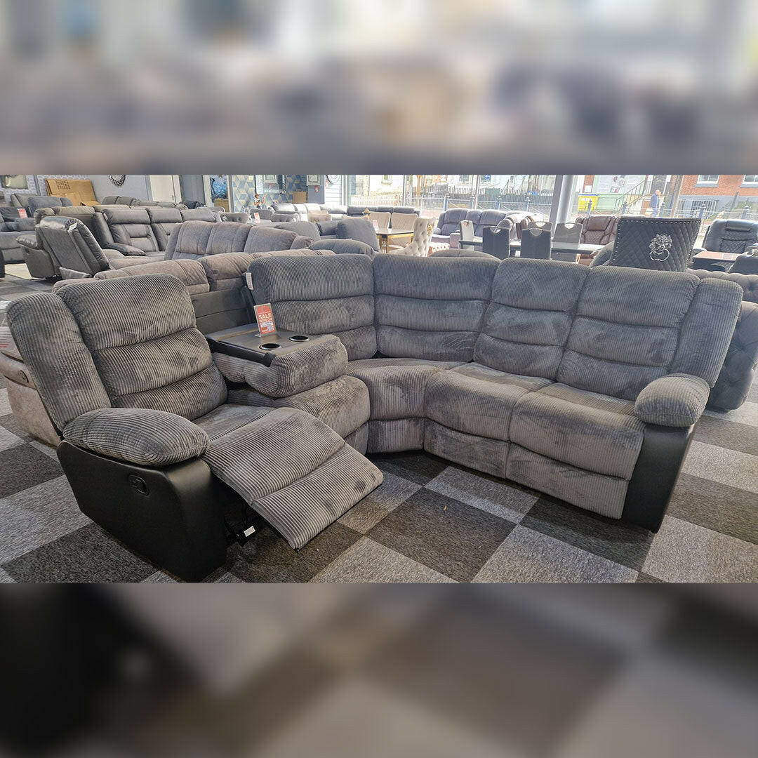 Rio Cord Fabric Recliner Corner Sofa Grey - My Store