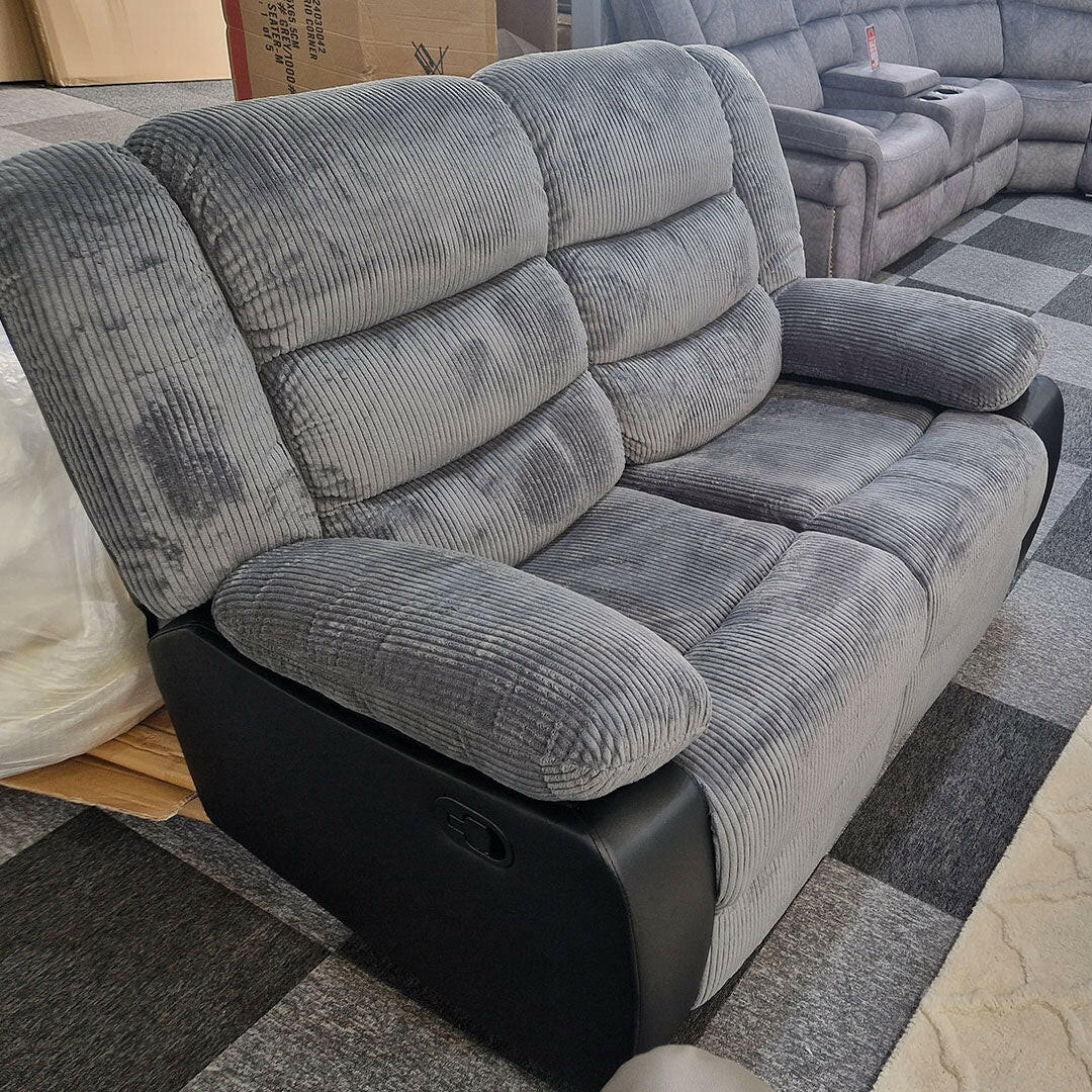 Rio Cord Fabric Recliner 3+2 Seater Sofa Grey - My Store