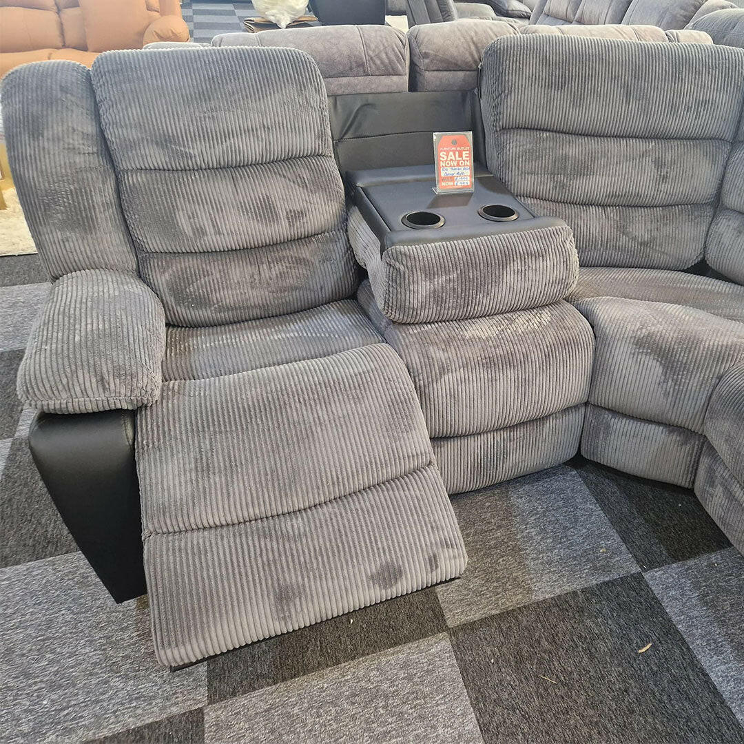 Rio Cord Fabric Recliner Corner Sofa Grey - My Store