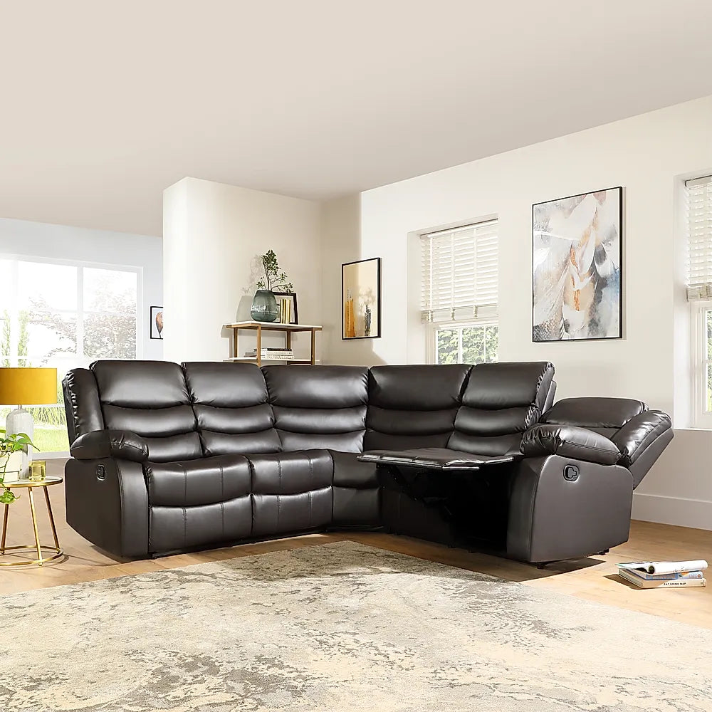 Sorrento Leather Recliner Corner Sofa (Black/Grey/Brown) - My Store