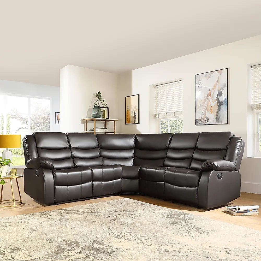 Sorrento Leather Recliner Corner Sofa (Black/Grey/Brown) - My Store