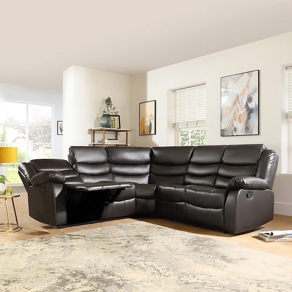 Sorrento Leather Recliner Corner Sofa (Black/Grey/Brown) - My Store