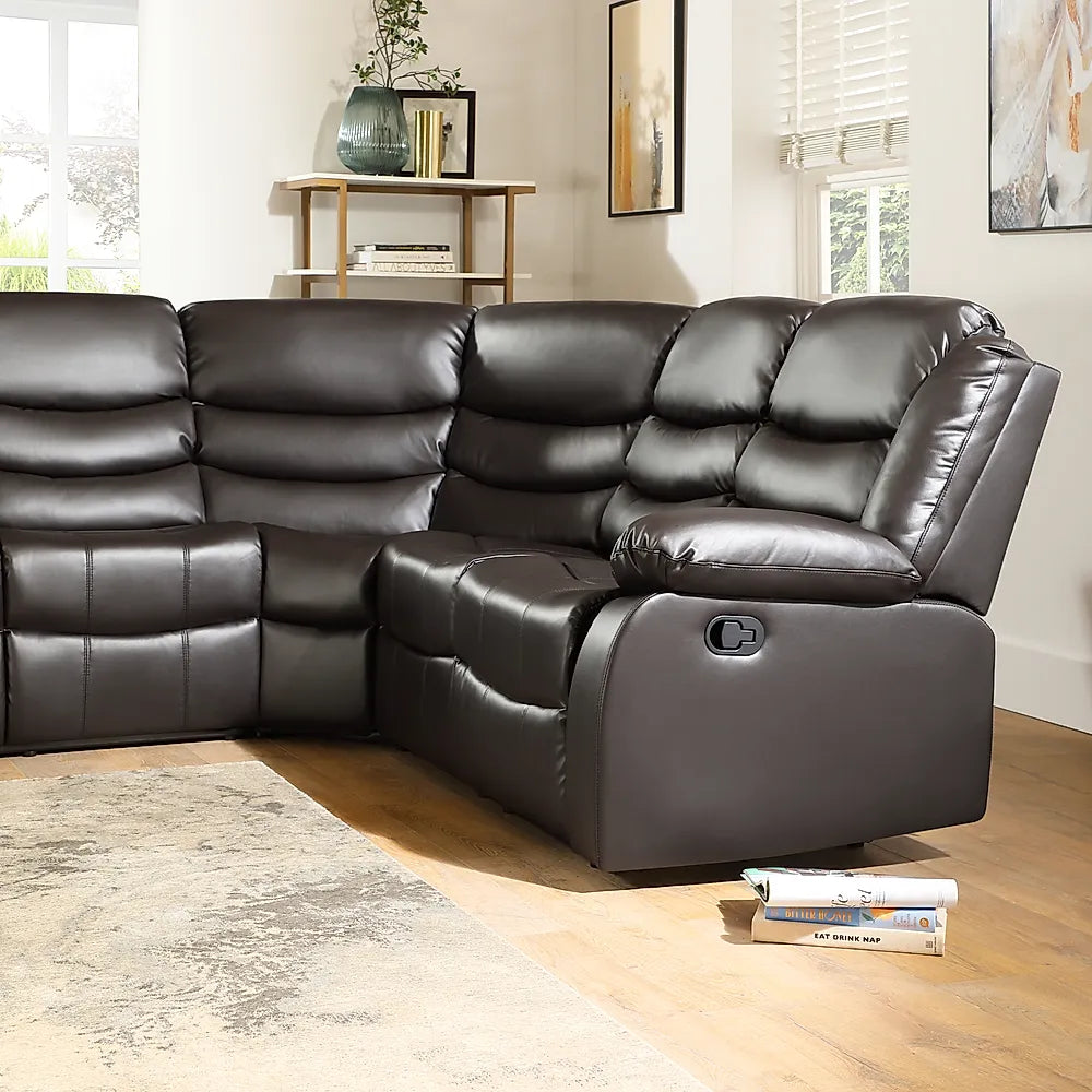 Sorrento Leather Recliner Corner Sofa (Black/Grey/Brown) - My Store