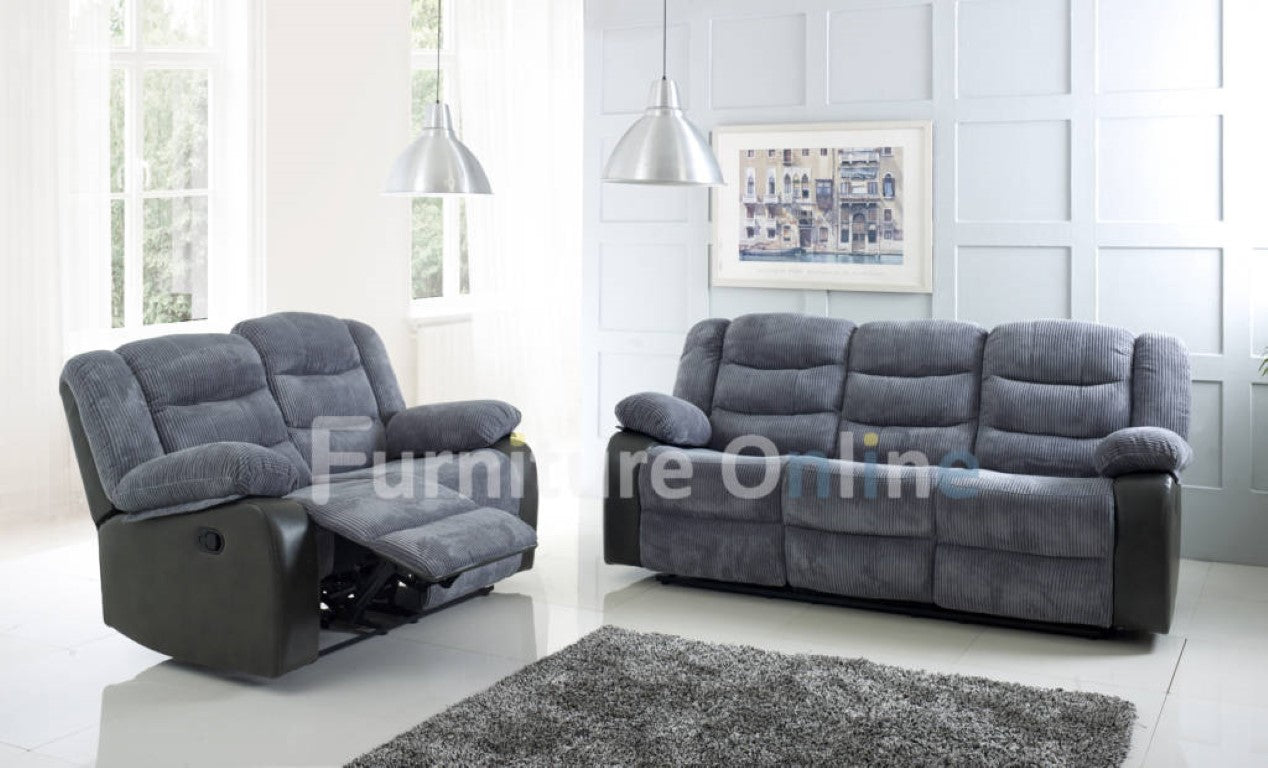 Rio Cord Fabric Recliner 3+2 Seater Sofa Grey UK SOFAS