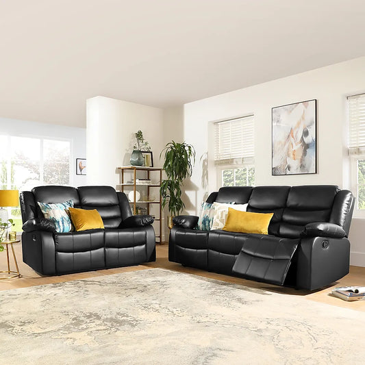 Sorrento Leather Recliner Sofa 3+2 Seater With Cup Holder Black/Grey/Brown - My Store