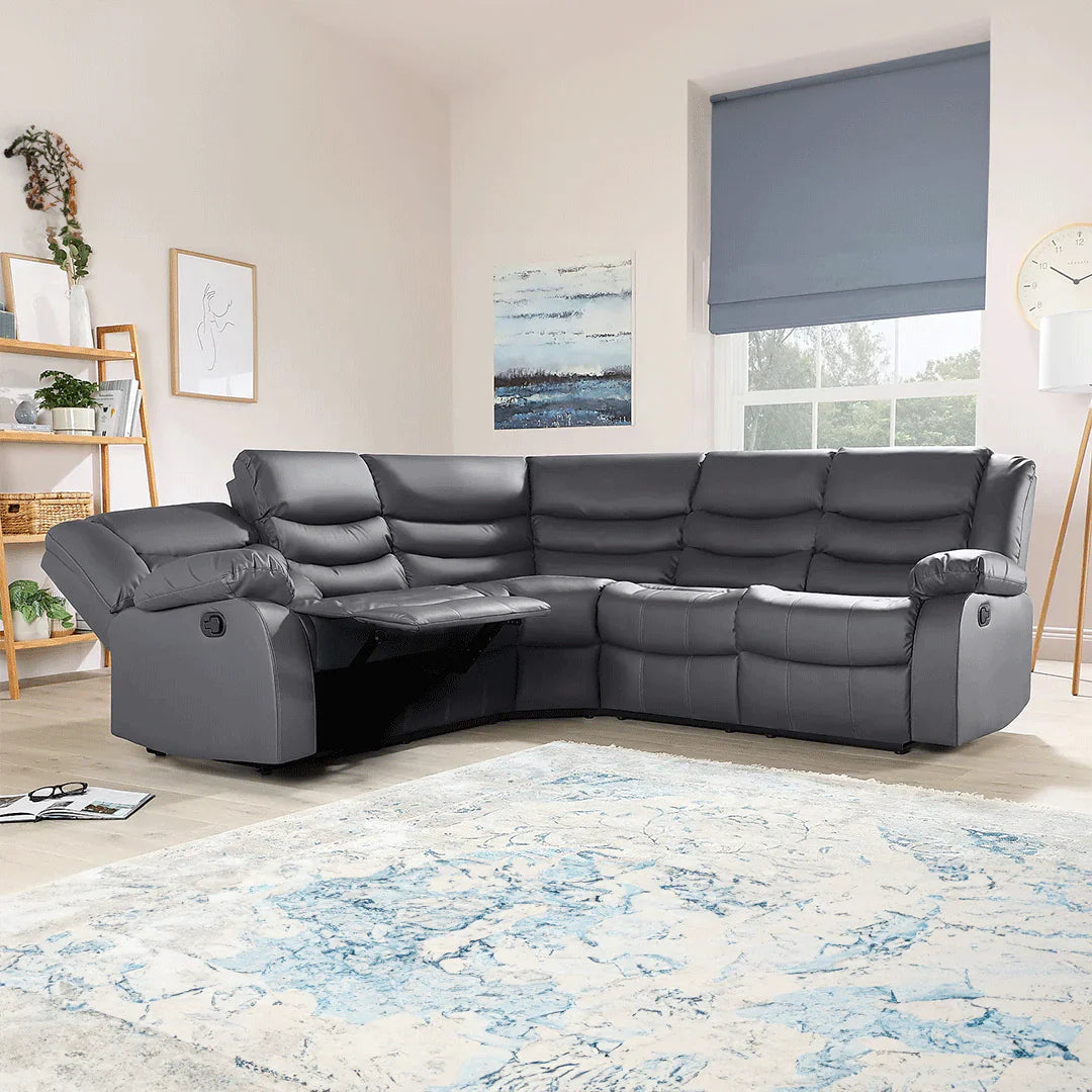 Sorrento Leather Recliner Corner Sofa (Black/Grey/Brown) - My Store