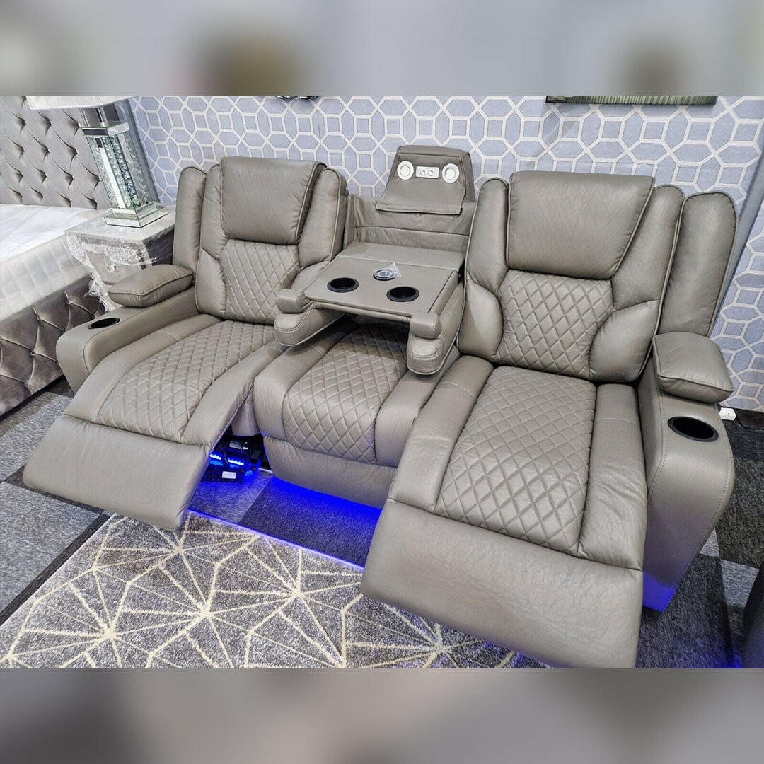 Orlando Electric Recliners 3+2 Seater Leather Sofa (Black, Grey,Brown) /LED LIGHTS/WIRELESS CHARGER - My Store