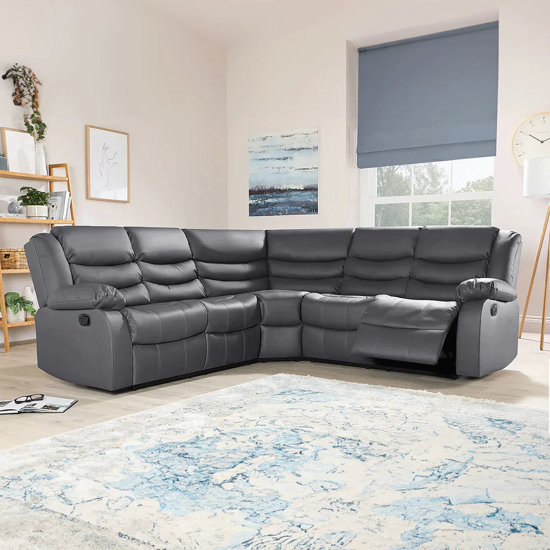 Sorrento Leather Recliner Corner Sofa (Black/Grey/Brown) - My Store