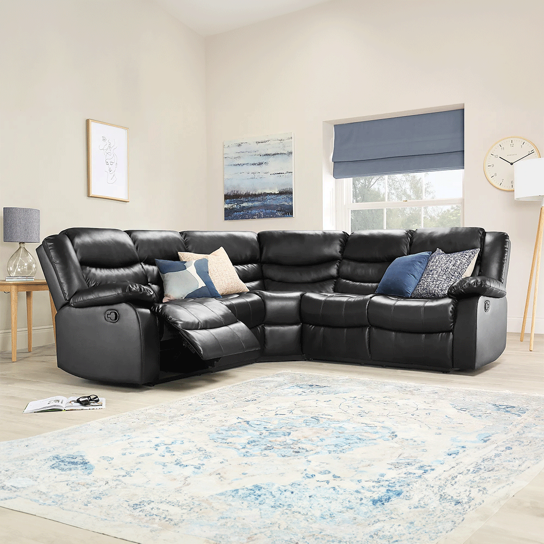 Sorrento Leather Recliner Corner Sofa (Black/Grey/Brown) - My Store