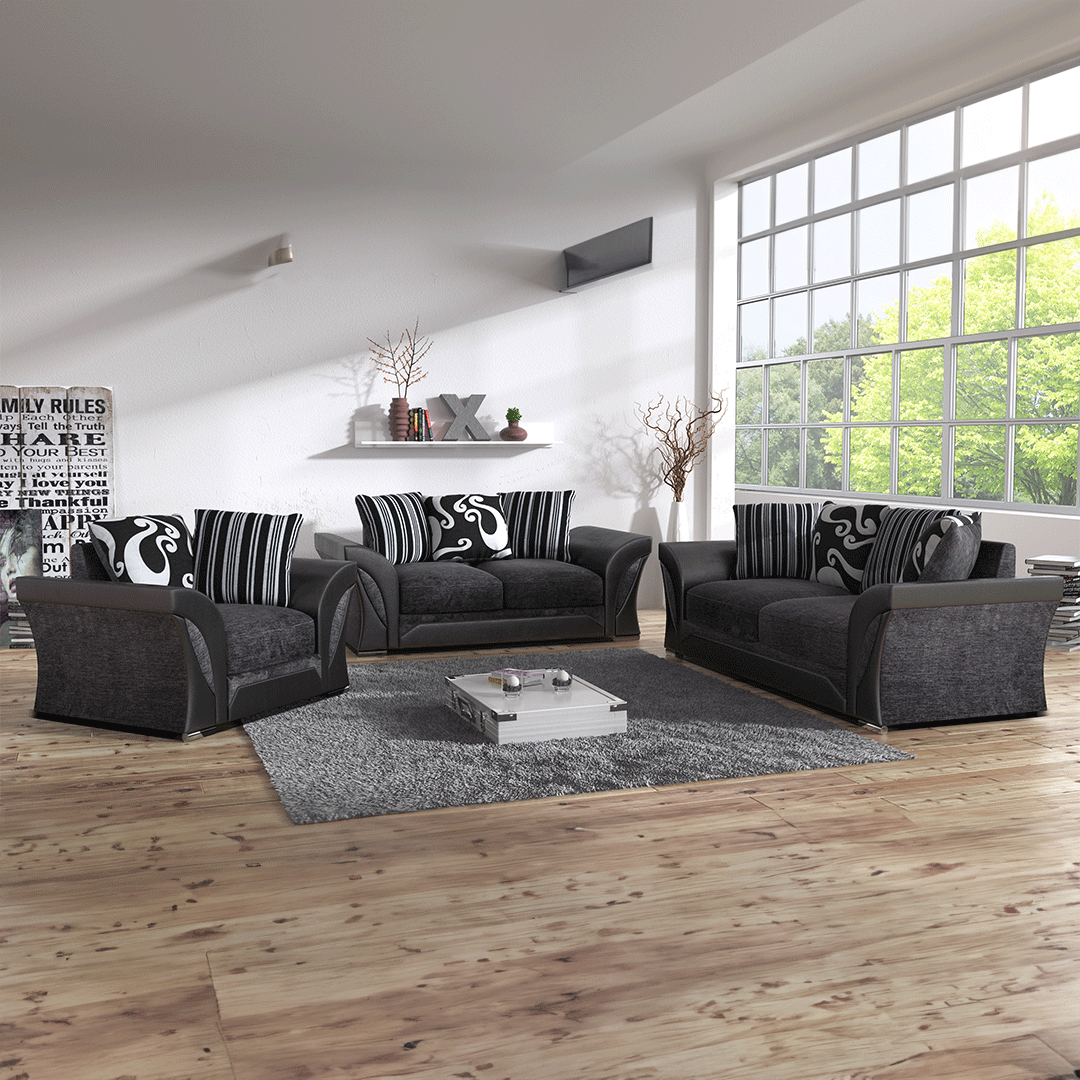 Shannon Sofa 3+2 Seater Grey and Black - My Store