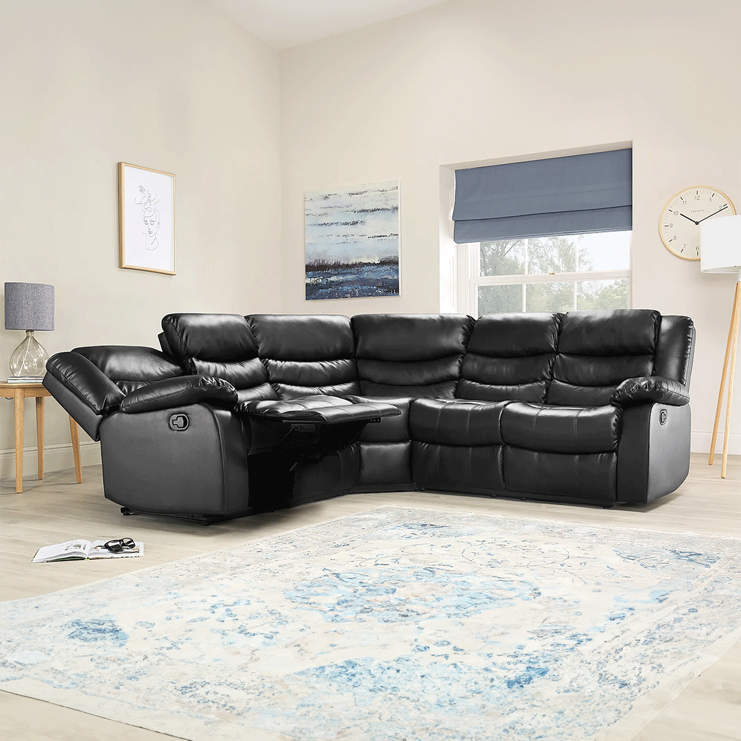 Sorrento Leather Recliner Corner Sofa (Black/Grey/Brown) - My Store