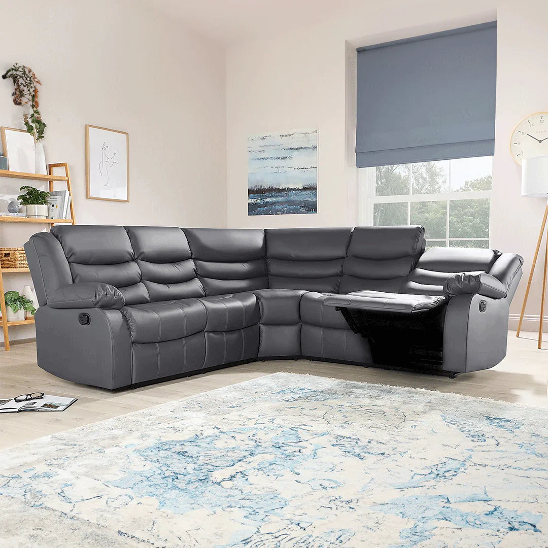 Sorrento Leather Recliner Corner Sofa (Black/Grey/Brown) - My Store