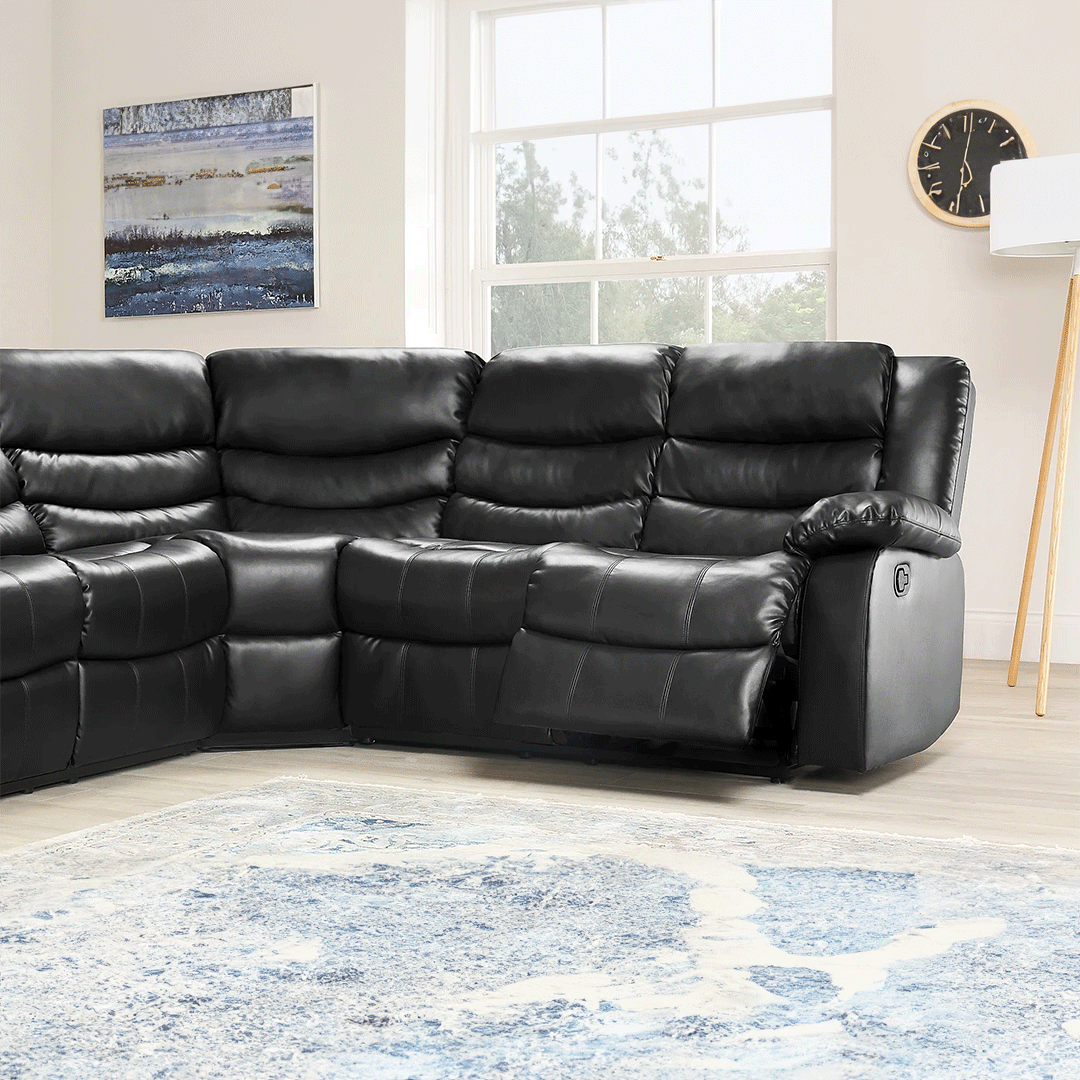 Sorrento Leather Recliner Corner Sofa (Black/Grey/Brown) - My Store