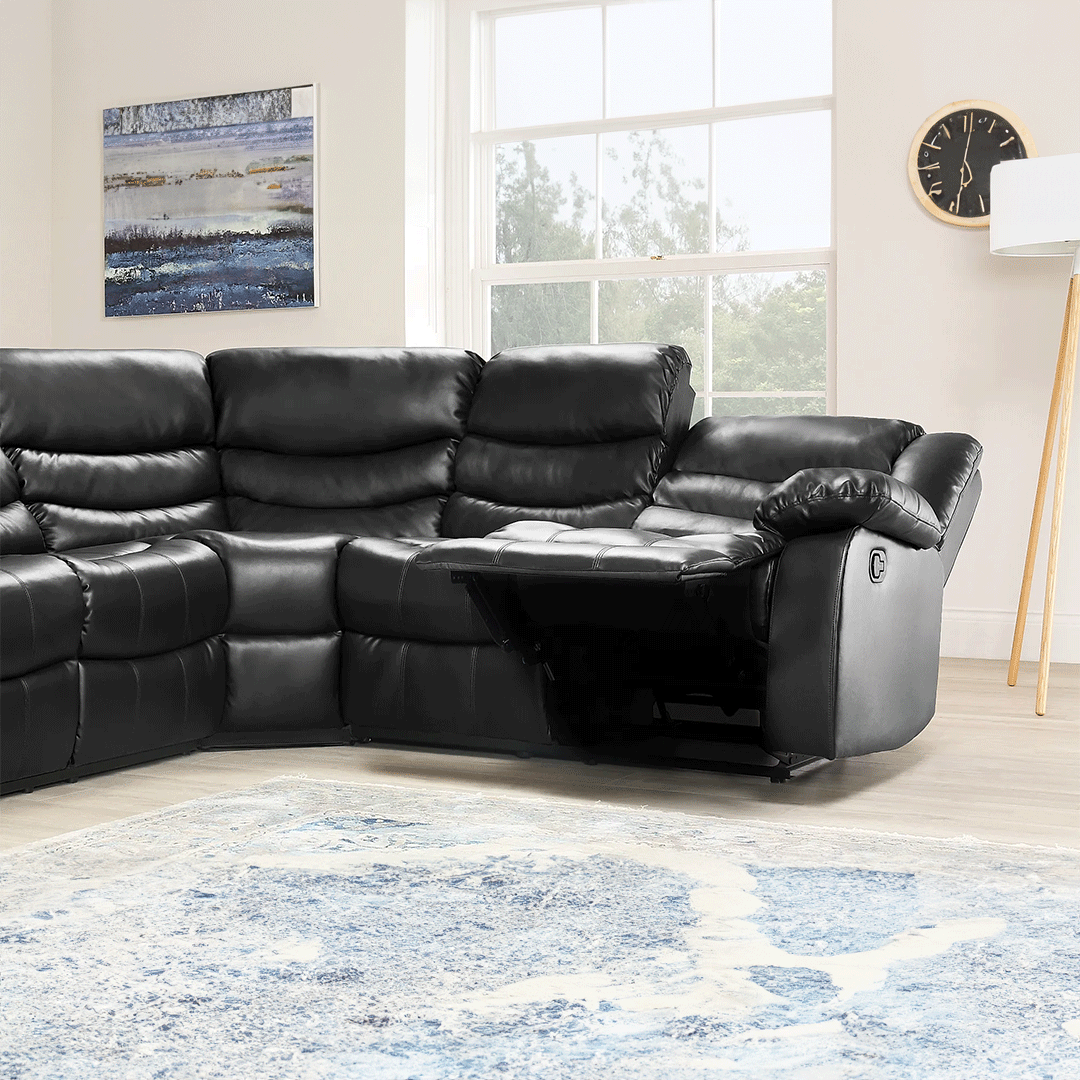 Sorrento Leather Recliner Corner Sofa (Black/Grey/Brown) - My Store