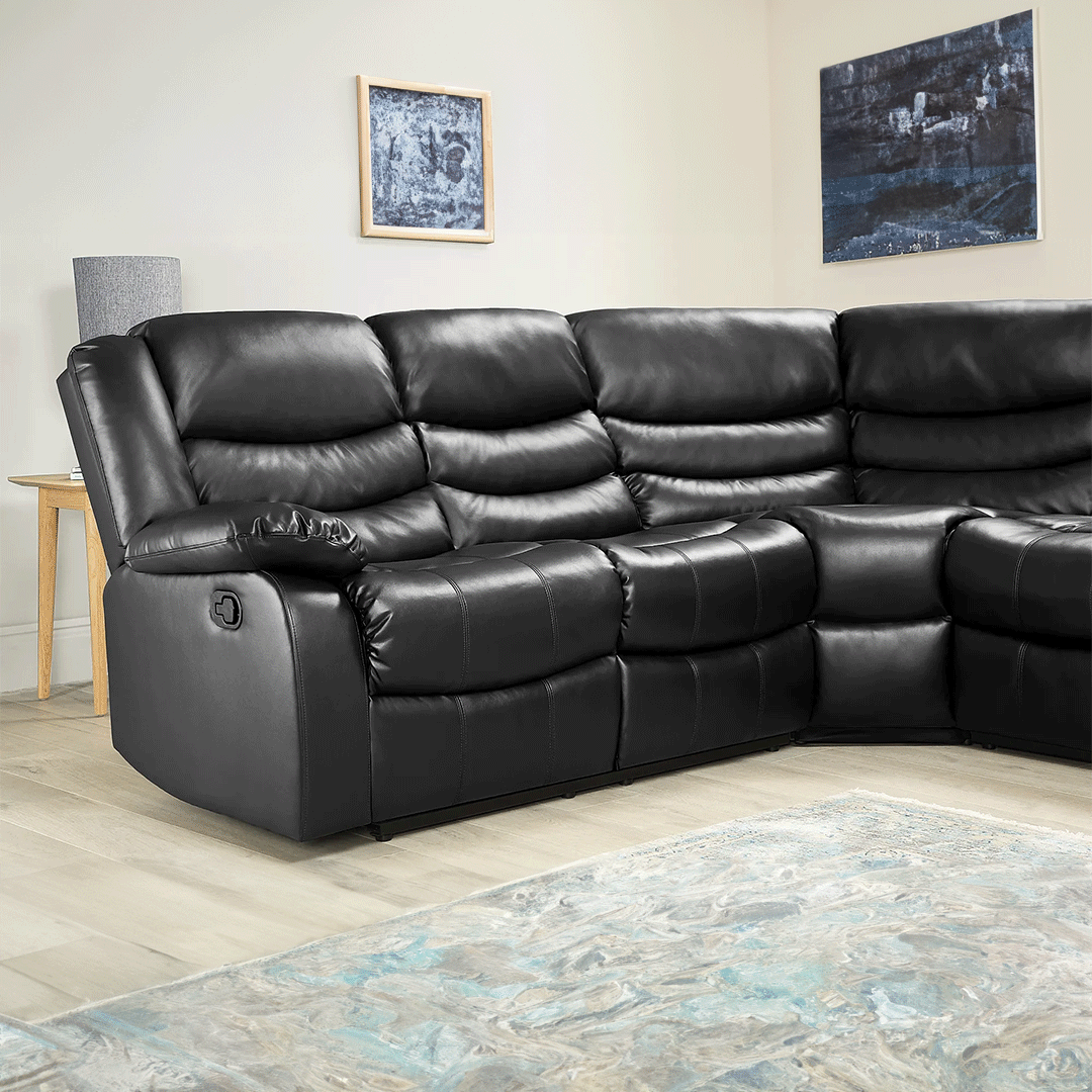 Sorrento Leather Recliner Corner Sofa (Black/Grey/Brown) - My Store