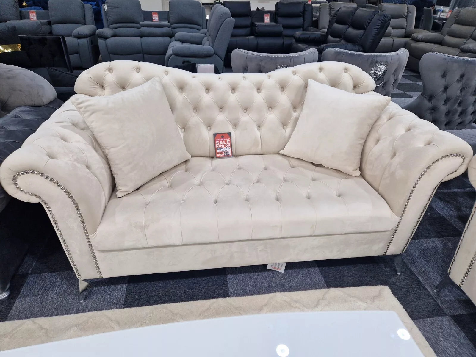 Elegance Chesterfield Sofa 3+2 Cream - My Store